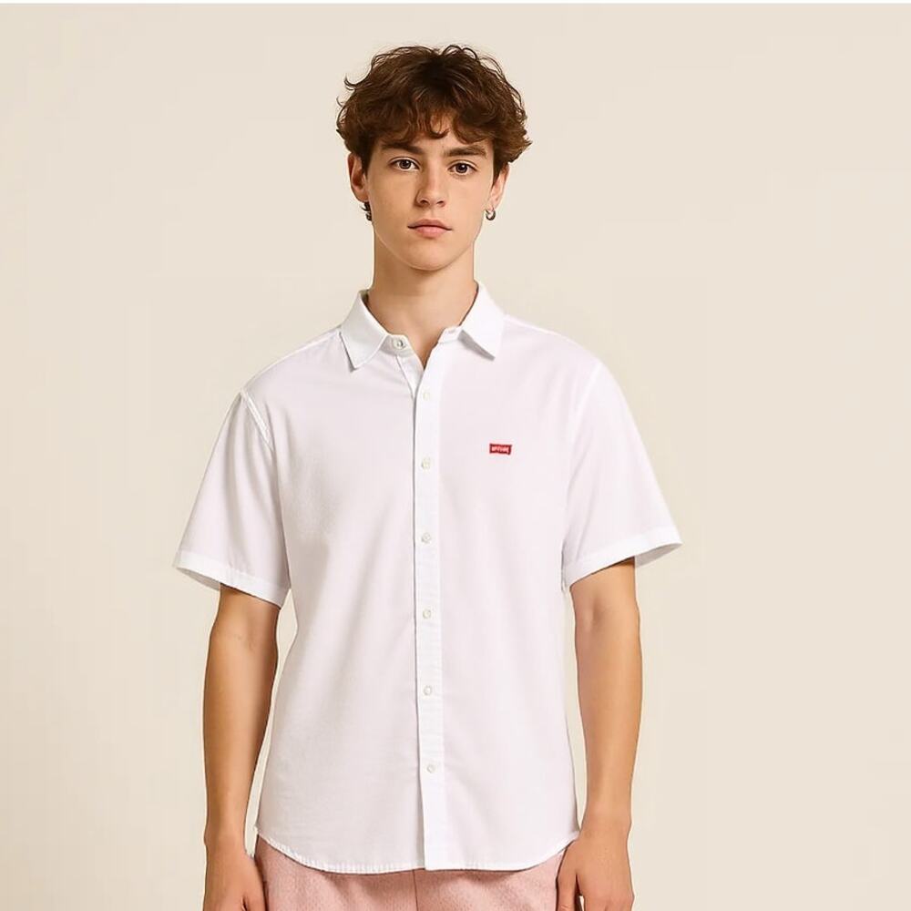 NWT Levi's Boy's Shirt Button Down Short Sleeve White M